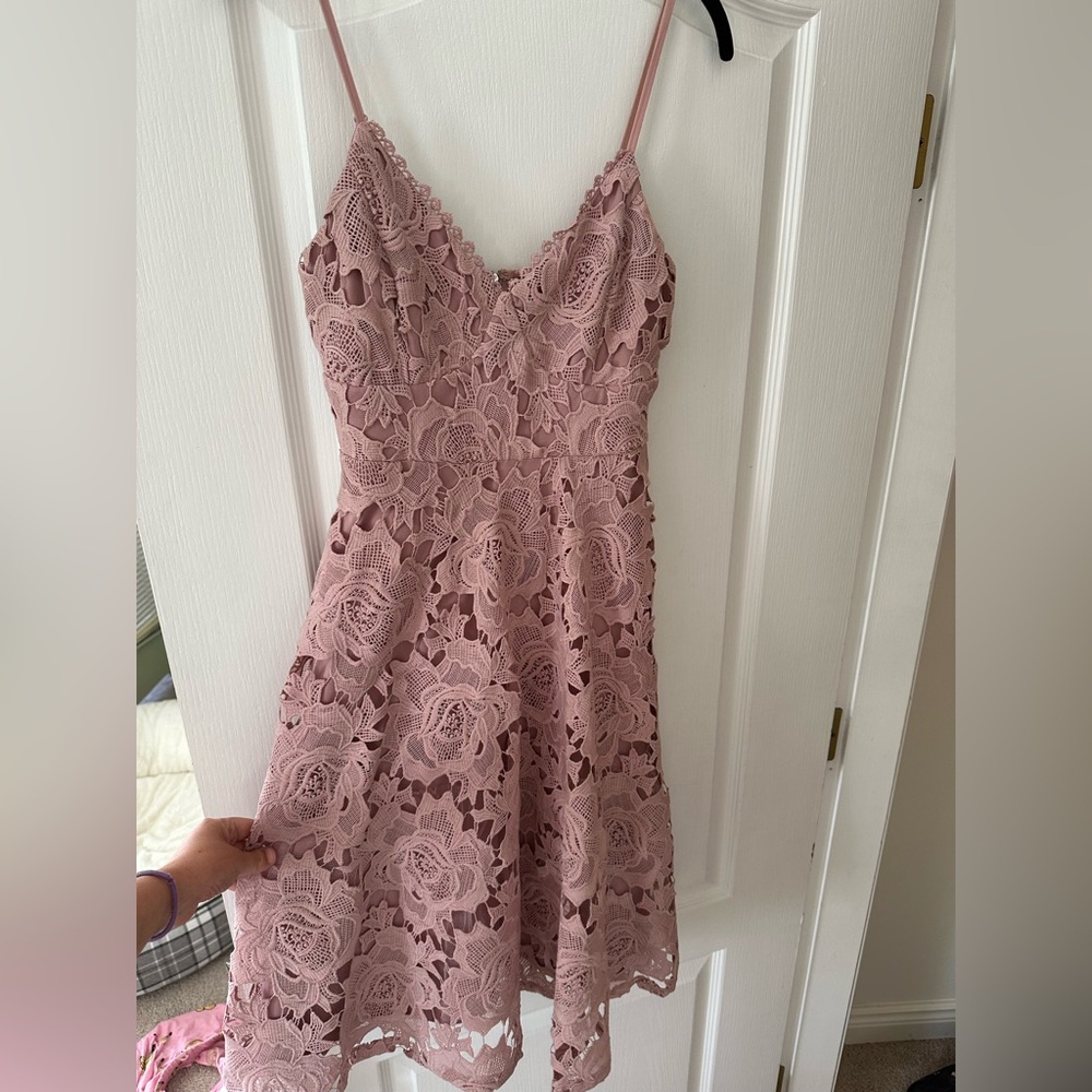 Lulu's Blush Lace Midi Dress